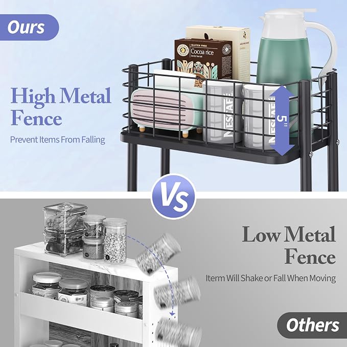 KINGRACK 3 Tier Rolling Cart, Metal Mobile Storage Shelf - Image 4