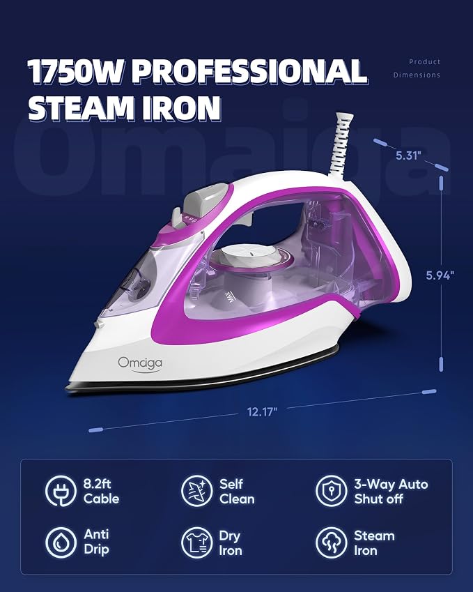 Steam Iron for Clothes, 1750W Iron - Image 6