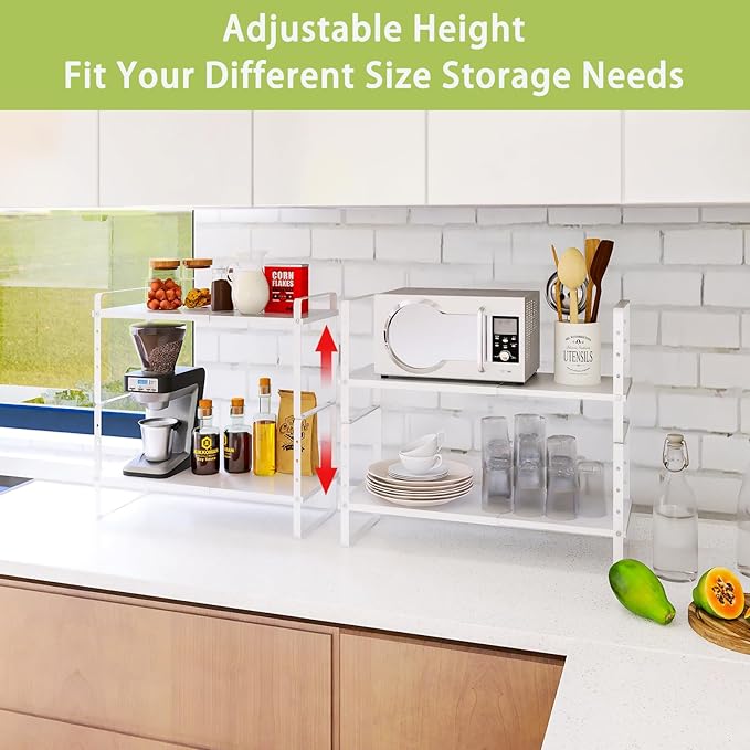 Expandable Cabinet Shelf Organizer Rack, Stackable Kitchen Counter Storage - Image 4