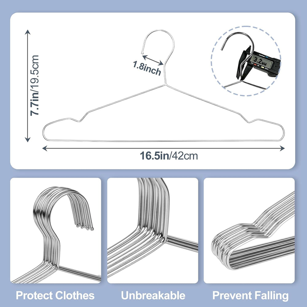 Heavy Duty 100 Pack Clothes Hangers, 16" Stainless Steel Metal