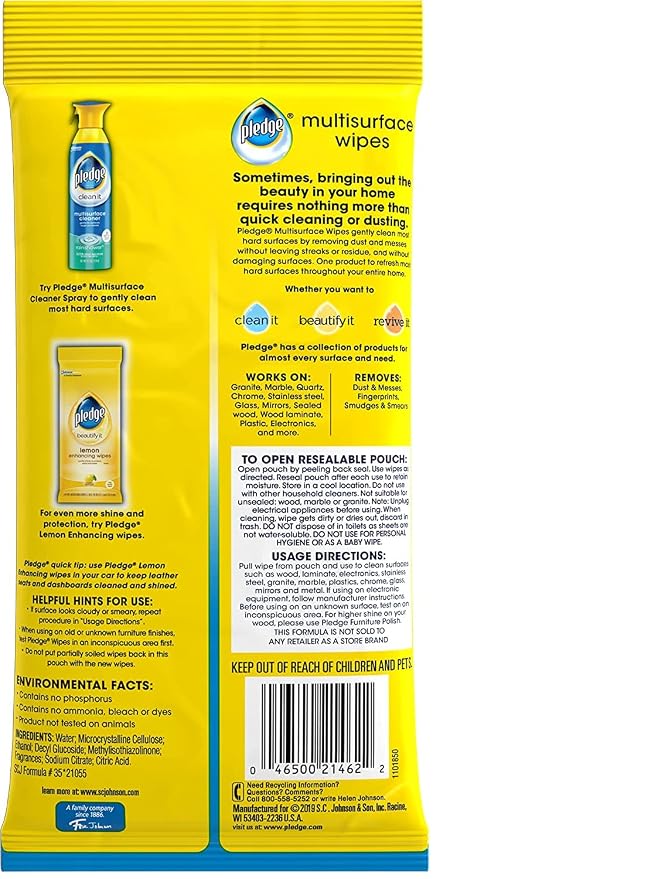 Pledge Multi-Surface Furniture Polish Wipes, Works on Wood, and Leather - Image 6