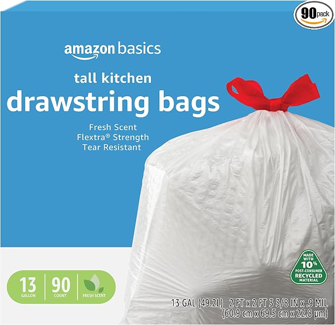 Amazon Basics 13 Gallon Flextra Strength Tall Kitchen Drawstring Trash Bags by AmazonBasics