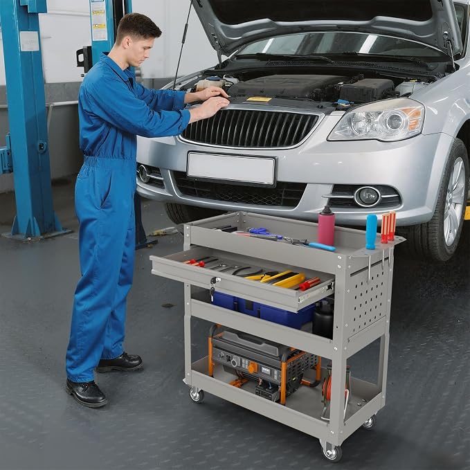 3 Tier Rolling Tool Cart with Drawers, 450 LBS Capacity Tool Cart on Wheels - Image 7