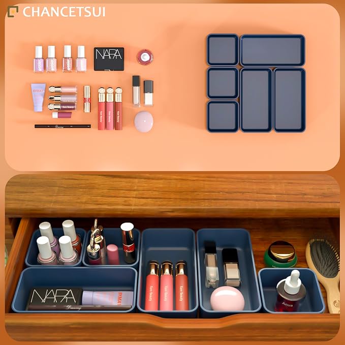 6 Pcs Stackable Drawer Organizer Set Desk Drawer Dividers, Bathroom Vanity - Image 3