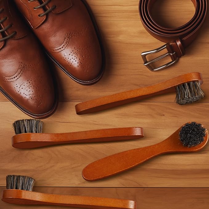 4 Pcs Horsehair Shine Shoes Brush Kit Polish Dauber Applicators Cleaning - Image 7