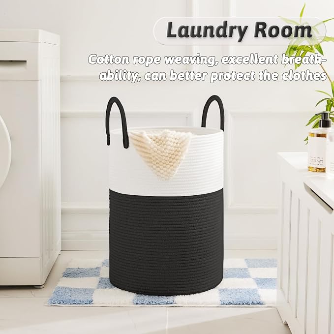 Laundry Basket, Woven Cotton Rope Laundry Hamper, 40L - Image 2