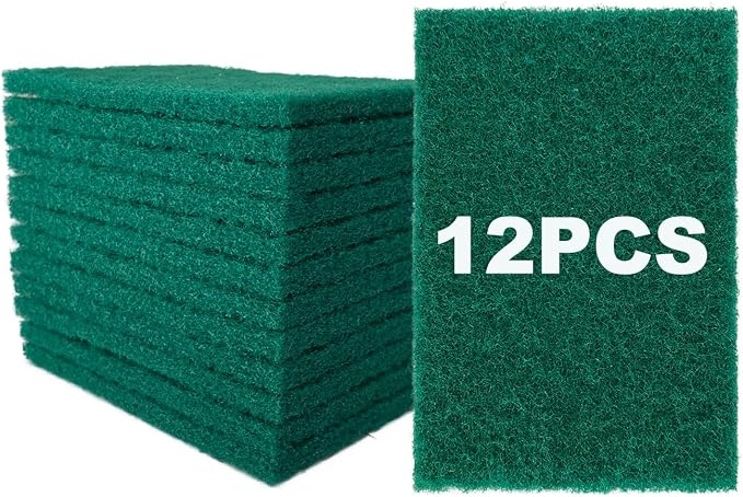 12 Pcs/Pack Green Heavy Duty Scouring Pads Reusable Household ScrubPads by Unknown