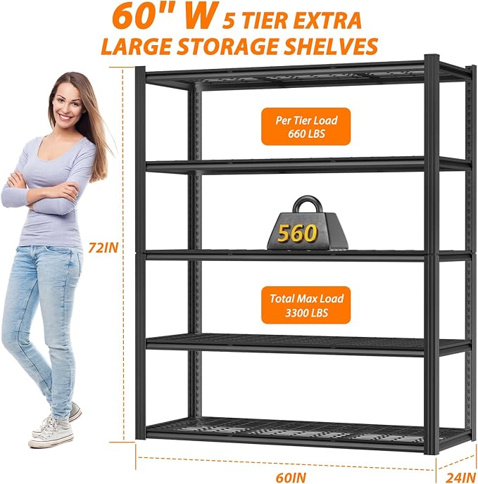 ROOMTEC 60" W Garage Shelving Heavy Duty, 33000LBS Storage Shelves, 5-Tier - Image 5