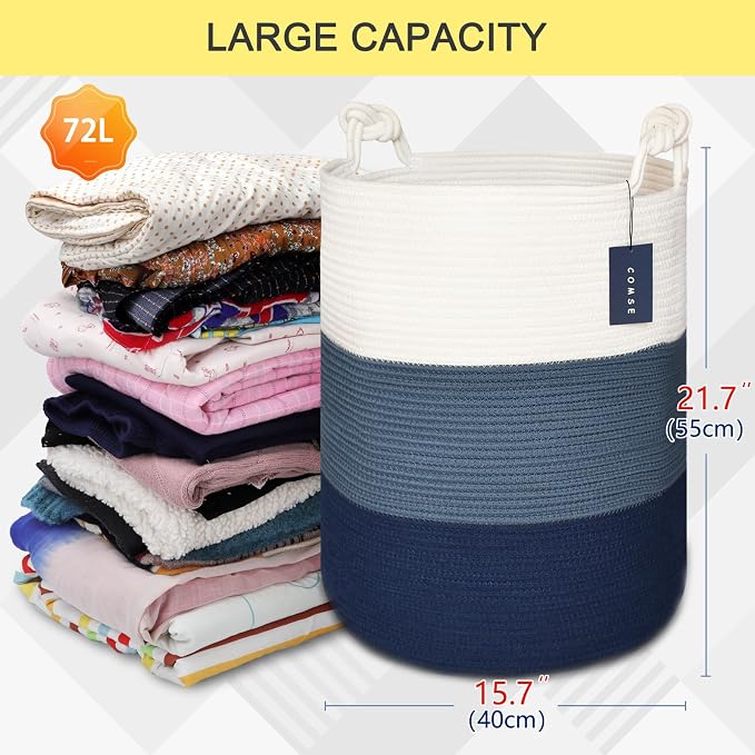 COMSE Extra Large Blanket Basket, Tall Woven Storage Basket, Nursery Hamper - Image 3