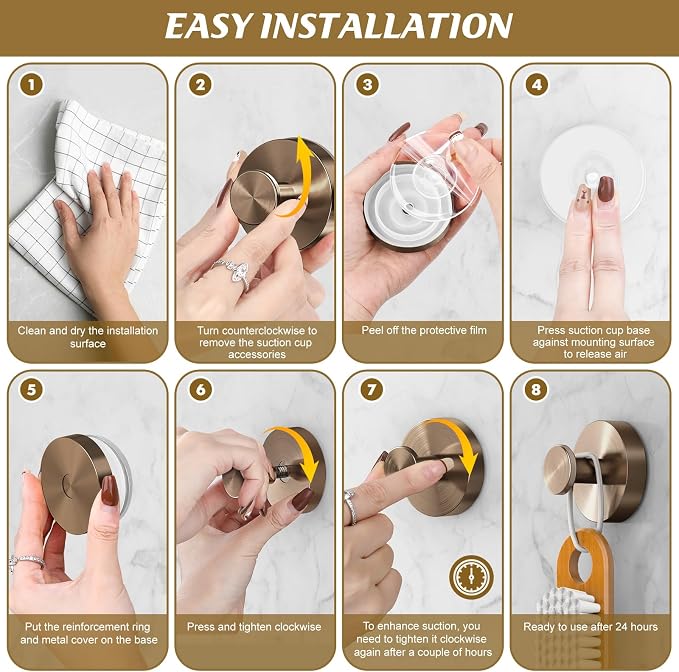 Suction Cup Hooks for Shower, No Drill Towel Hooks for Bathroom Wall, Tile to - Image 5