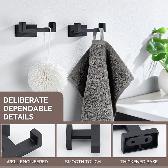 Angle Simple Bathroom Towel Hooks, Stainless Steel Shower Double Robe Coat Hooks - Image 7