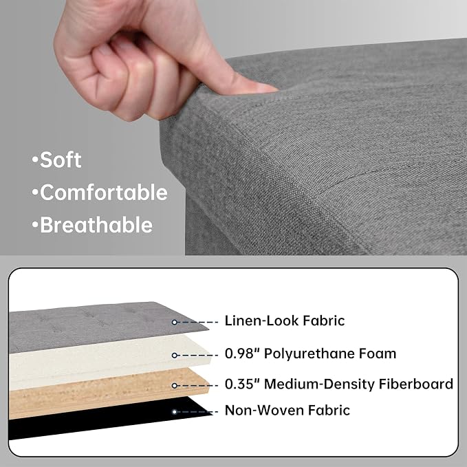 GLAXYFUR 43.3 inches Folding Storage Ottoman Bench Storage Chest Footrest - Image 5
