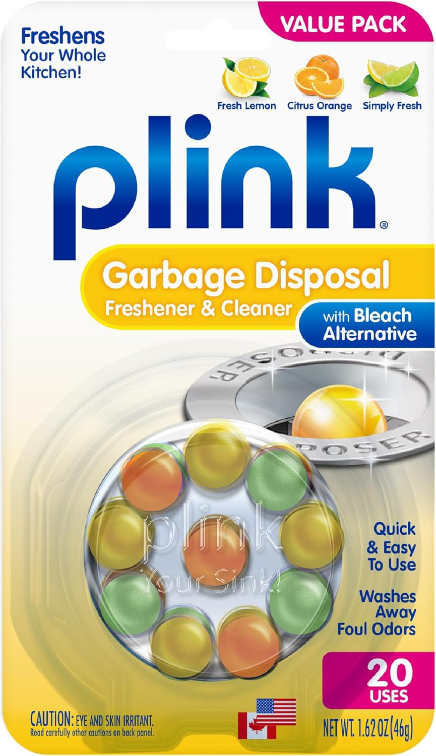 Plink Garbage Disposal Cleaner & Deodorizer, Citrus Freshener, 20 Count | Easy Capsules Clean and Deodorize Garbage Disposals; Regular Use Helps Prevent Food Odors and Grime Buildup, Made in USA