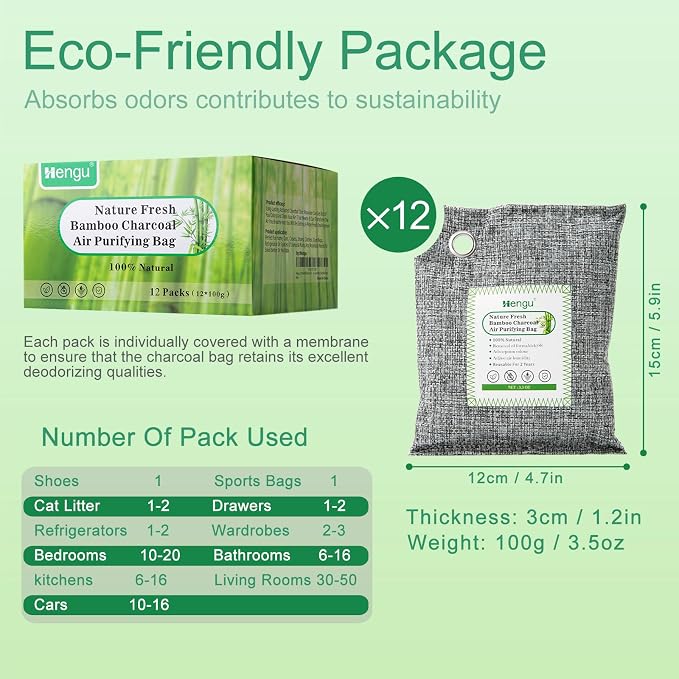 Activated Charcoal Odor Absorber, Natural Charcoal Bags Odor Absorber Bamboo - Image 5