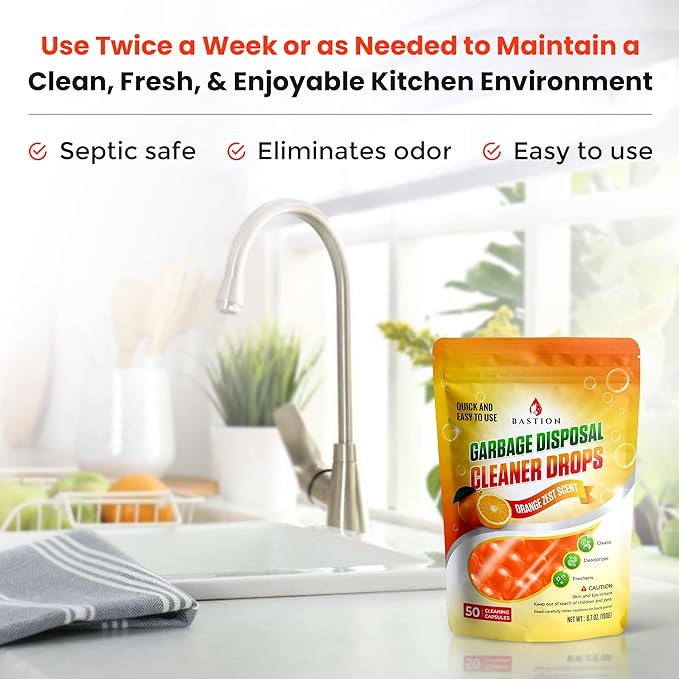 Bastion Garbage Disposal Cleaner and Deodorizer Drops-] Orange Zest Scented - Image 4