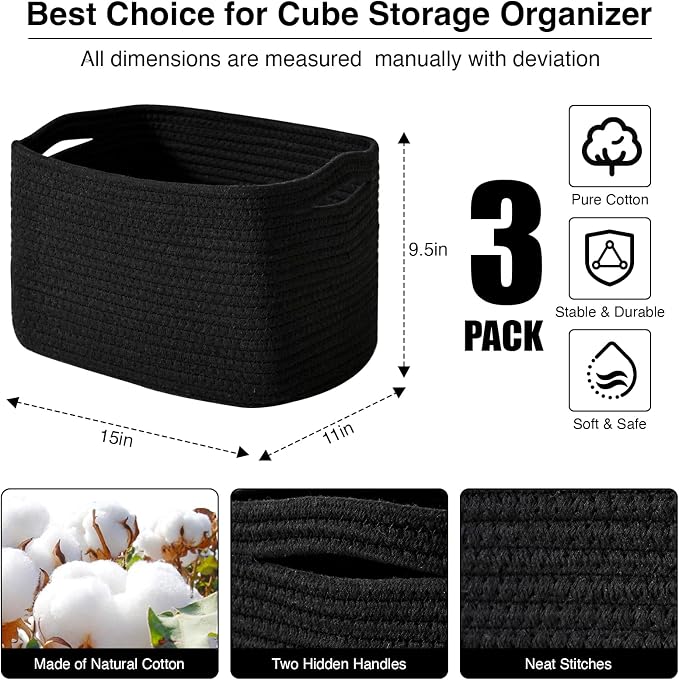 Black Storage Baskets for Organizing Shelves, Toy Basket for Nursery, Woven - Image 3