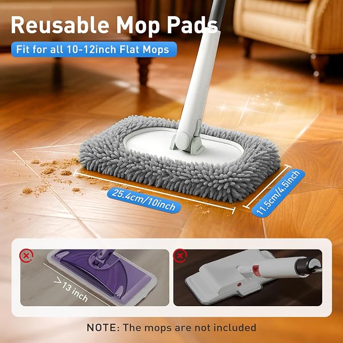 6PCS Reusable Mop Pads Fit for Flat Mops, Chenille Mop Refill Pads Washable Mop - Image 2