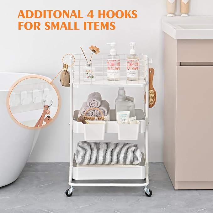 KINGRACK 3 Tier Rolling Cart, Metal Mobile Storage Shelf - Image 8