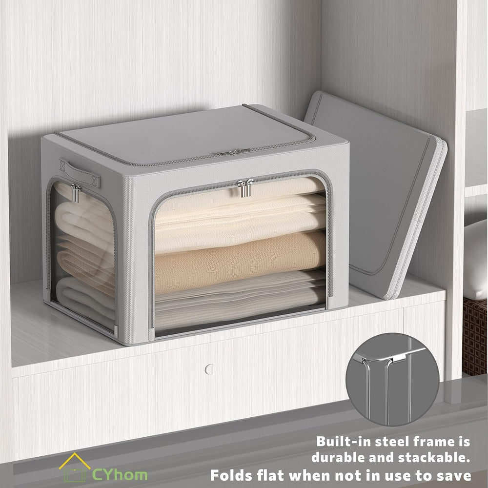 3Pack Clothes Storage Bins - Oxford Frame Storage Box Foldable Stackable Stor...