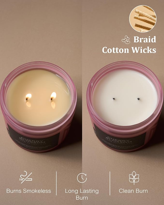 M&SENSE Cherry Blossom Scented Spring Candle, 70 Hours Long Lasting Soy Wax - Image 5