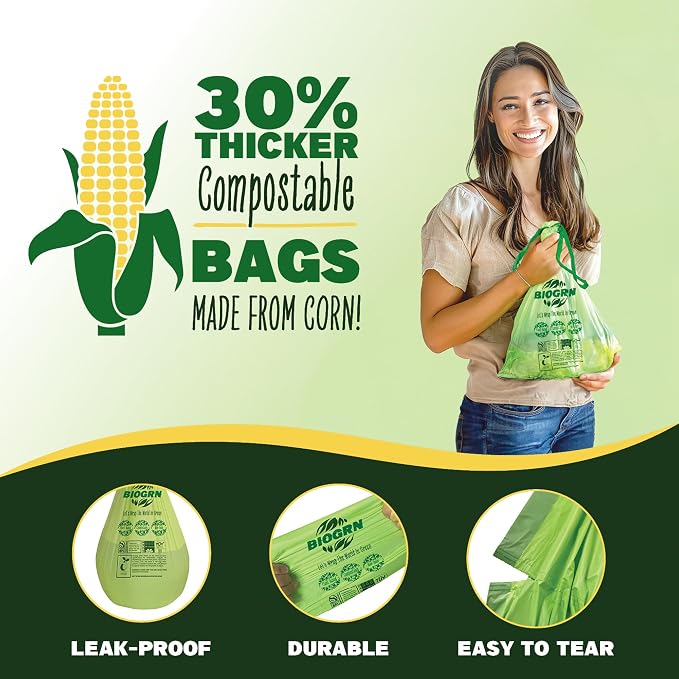 2.6-3 Gallon Compostable Trash Bags Drawstring 50 Bags Extra Thick 1 Mil 11.36 - Image 4