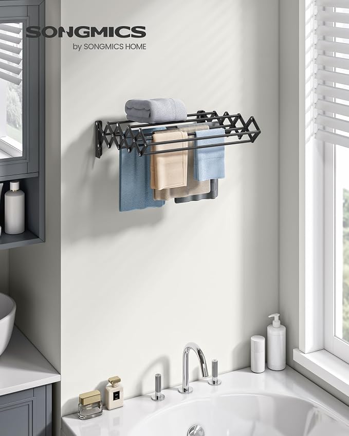 SONGMICS Clothes Drying Rack, Wall-Mounted Drying Rack Clothing, Small - Image 2