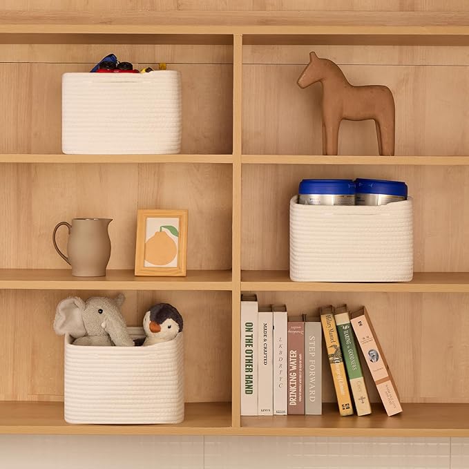 Small Organizing Baskets for Cubes Shelf, 9.7x9.7x7.1 Inch Rope Woven Storage - Image 4