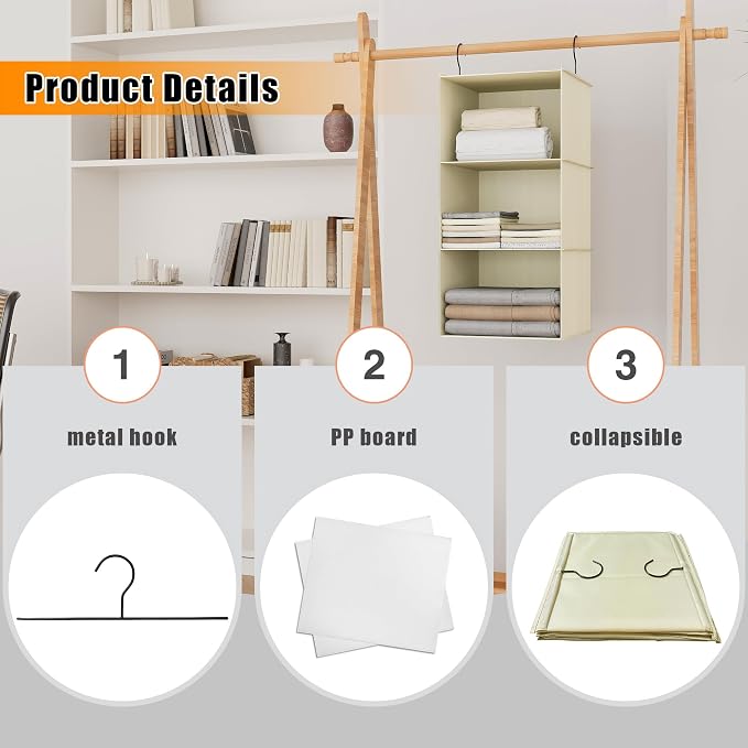 Hanging Closet Organizer and Storage 3-Shelf, Easy Mount Foldable Hanging - Image 6