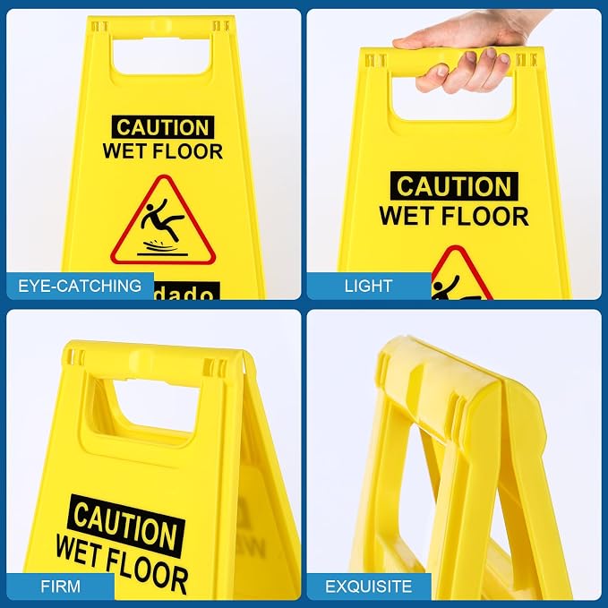 6-Pack Caution Wet Floor Sign, 17.5" Height, Bright Yellow Double-Sided Folding - Image 6