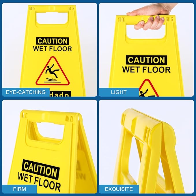 1-Pack Caution Wet Floor Sign, 17.5" Height, Bright Yellow Double-Sided Folding - Image 5