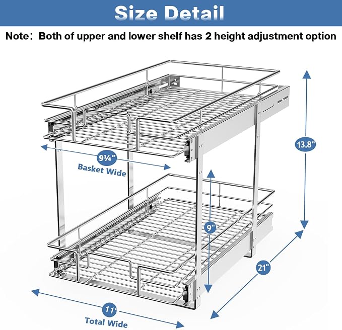 LOVMOR 2 Tier Individual Pull Out Cabinet Organizer 11"W x 21"D, Slide Out - Image 3
