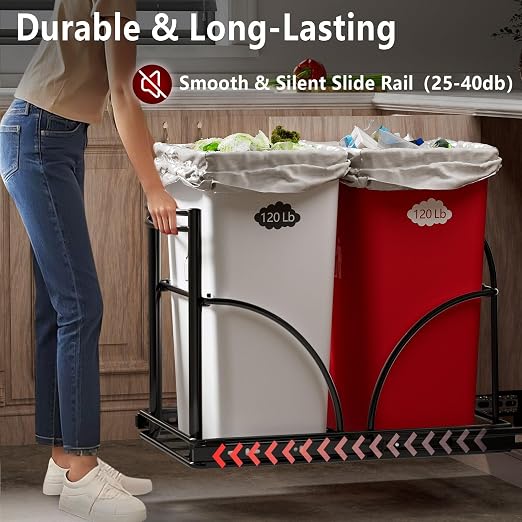 Dual Under Sink Trash Can Heavy Duty Pull Out Trash Can Under Cabinet, Fits - Image 4