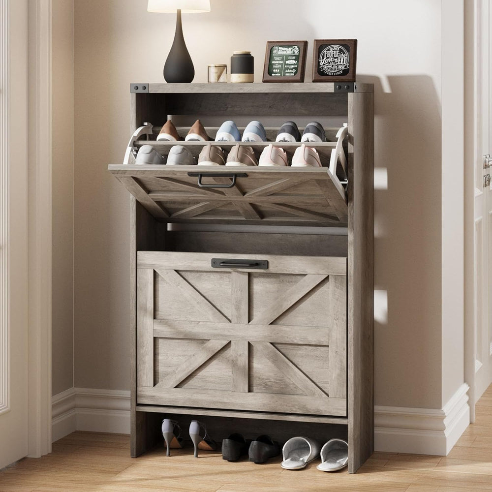 Halitaa Shoe Storage Cabinet for Entryway,Farmhouse Slim Shoe Cabinet with 2 ...