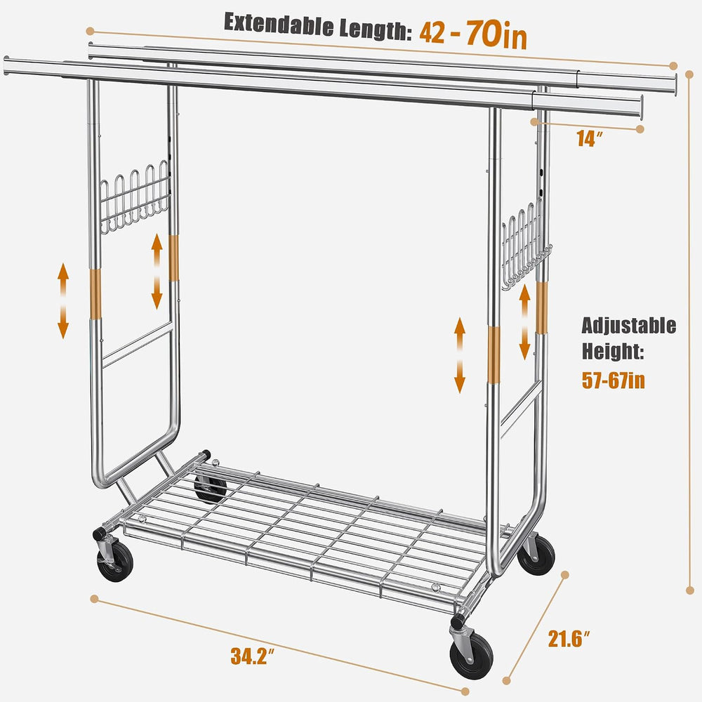 Gewudraw Clothes Rack Heavy Duty Load 900 Lbs With Wheels,Commercial,Chrome
