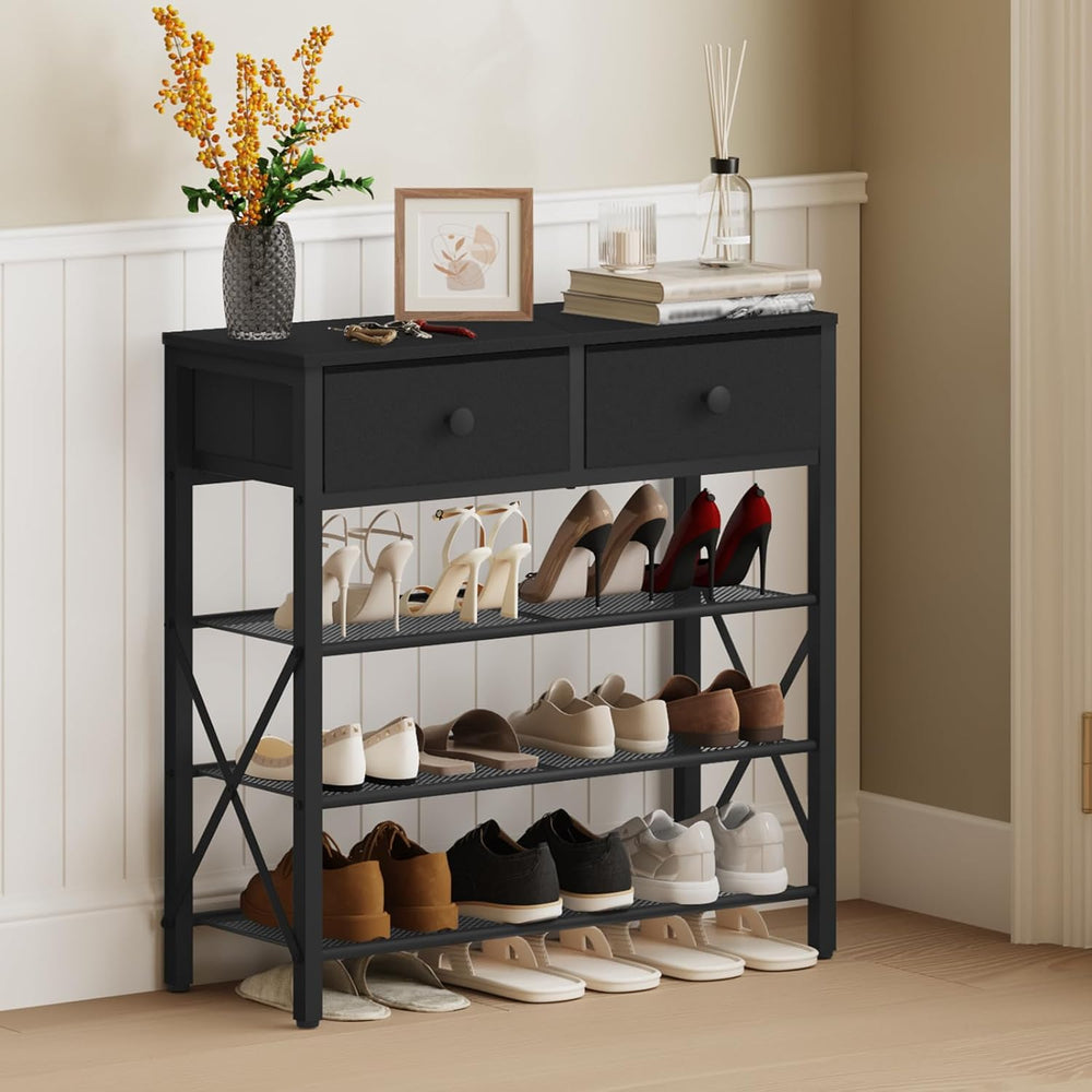 YATINEY 4 Tier Shoe Rack, Large Capacity Shoe Storage Organizer, Metal Shoe S...