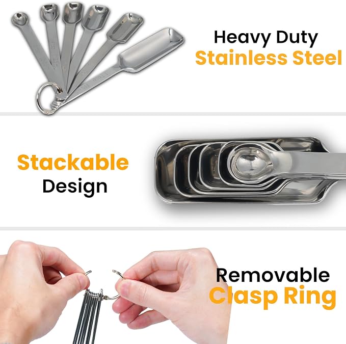 Stainless Steel Measuring Spoons Set of 11, Includes 6 Rectangular Measuring - Image 2