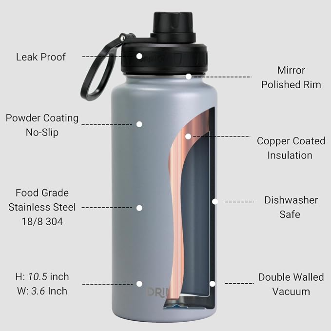 DRINCO Stainless Steel Water Bottle Spout Lid Vacuum Insulated Double Wall - Image 4