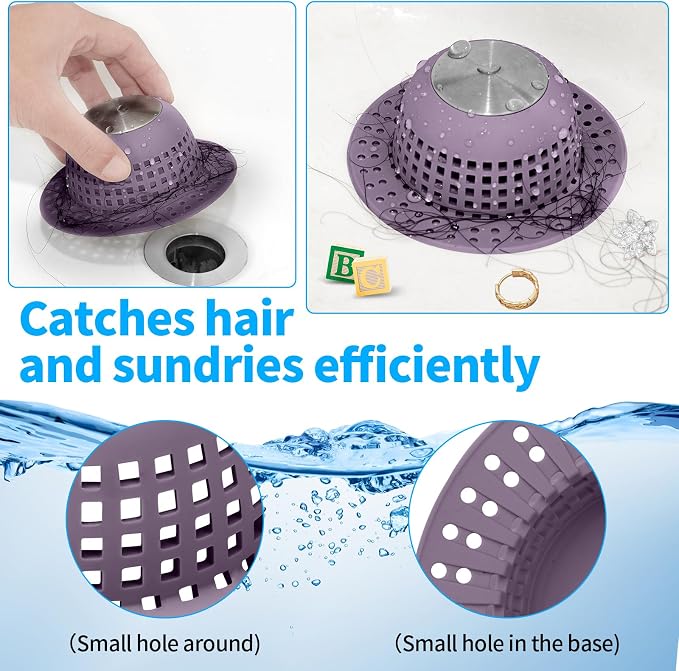 Shower Drain Hair Catcher, Bathtub Drain Cover Foldable Silicone Shower & Tub - Image 5