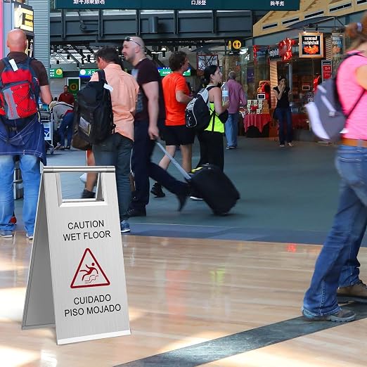 Kigley 2 Pcs Wet Floor Sign, 17 Inch Stainless Steel Caution Wet Floor Sign - Image 5
