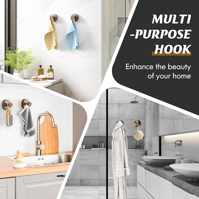 Suction Cup Hooks for Shower, No Drill Towel Hooks for Bathroom Wall, Tile to - Image 3