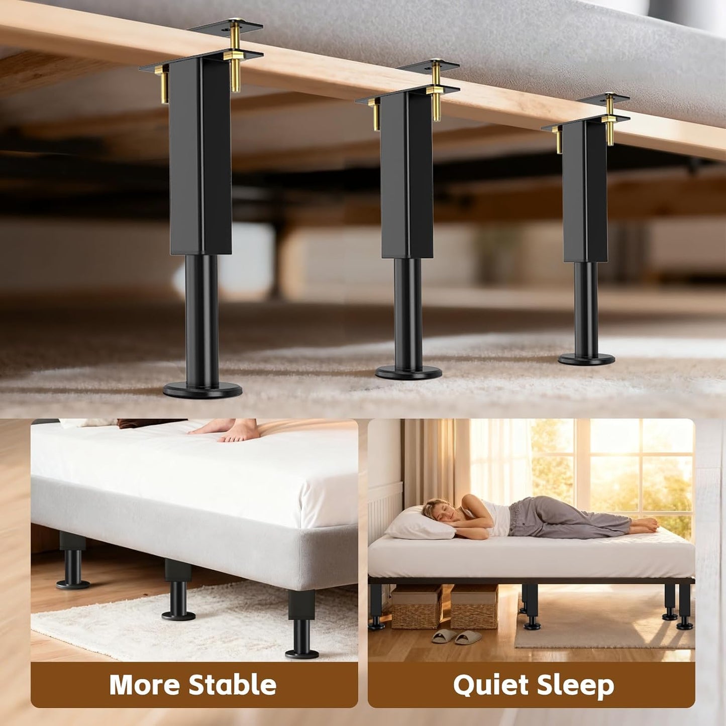 Bed Support Legs, 6PCS Replacement Adjustable Bed Risers, 7.3-12 in Heavy Duty Metal Furniture Feet with Non-Slip Rubber Base for King Queen Slats, Couch, Table, Sofa