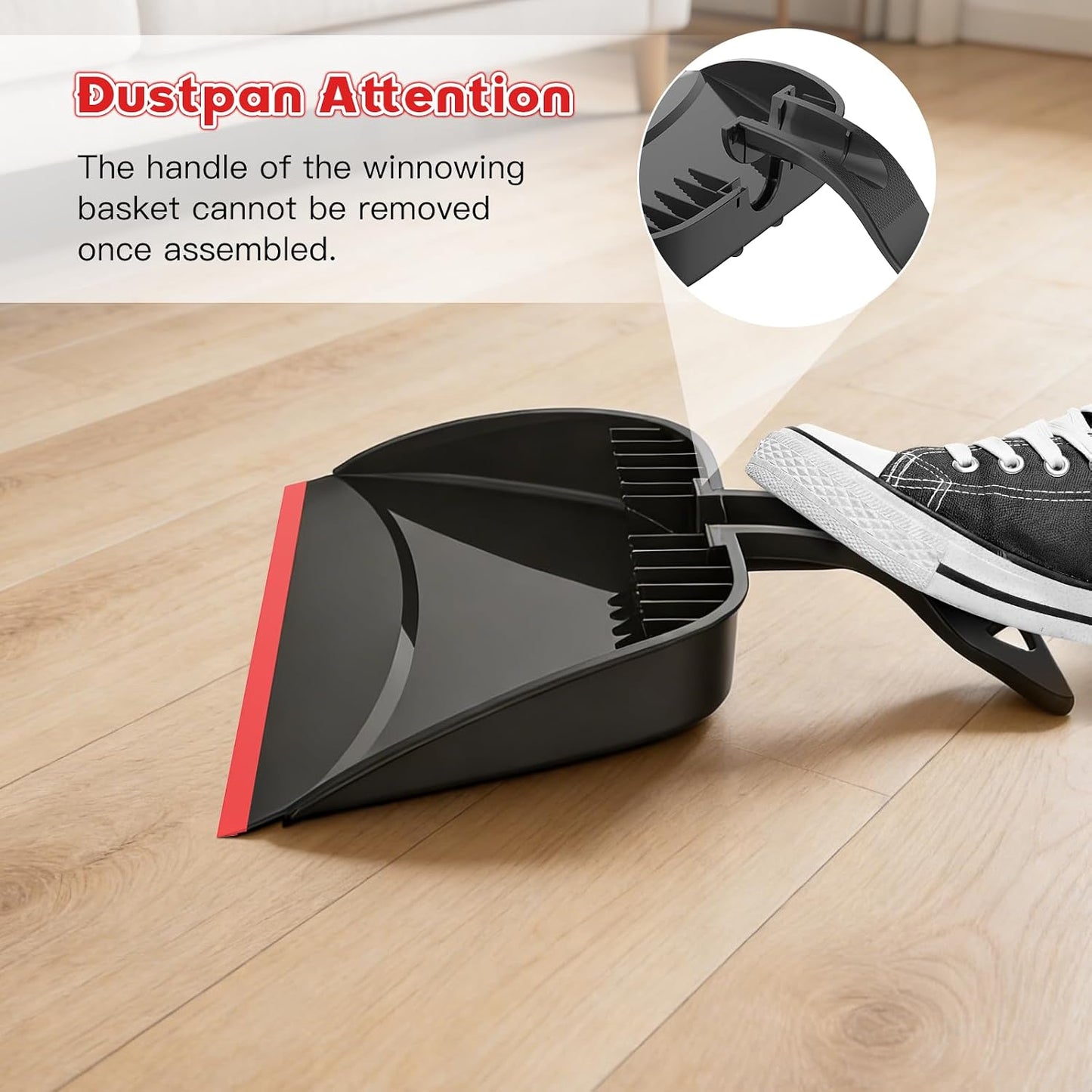 Broom and Step-on Dustpan Set, 59-in Adjustable Long Handle Broom with Dustpan Combo Set Outdoor Angle Broom for Sweeping Indoor Dust Pet Hair for Cleaning Kitchen Garage Deck Patio, Black&Red