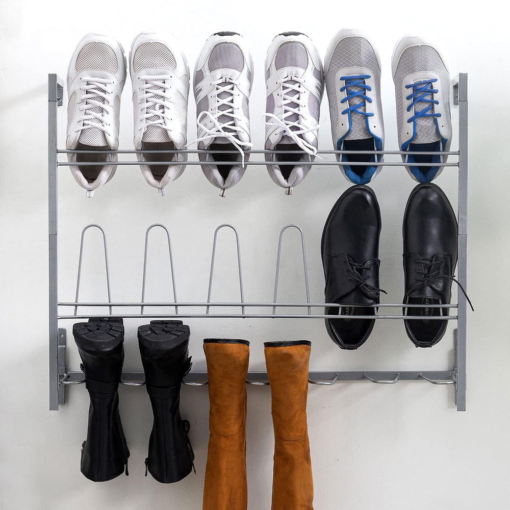 MyGift Wall Mounted Silver Metal Shoe & Boot Rack Organizer, 9 Pairs
