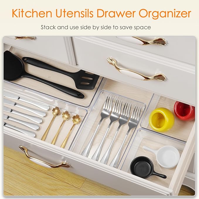 Criusia Drawer Organizer, 26 Pack Clear Plastic Drawer Organizer Bins, - Image 4