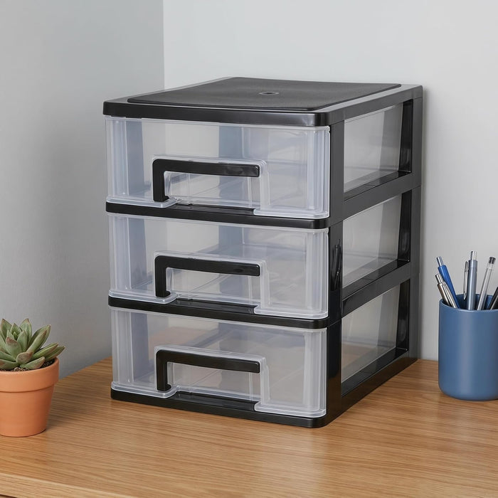 Angoily 3 Tier Plastic Drawer Type Closet, Plastic Home Office Storage Organizer, Makeup Organizer Storage Station Cube, Cosmetics Jewelry Storage Box for Home, Dorm, Office (8.46x5.90x5.12 Inch)