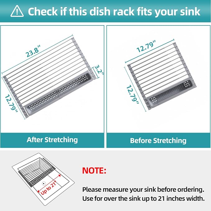 JASIWAY Roll Up Dish Drying Rack, Expandable Stainless Steel Portable Drainer - Image 2