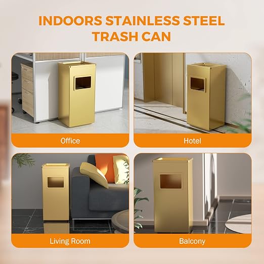 BEAMNOVA Trash Can Indoor Outdoor Black Stainless Steel Commercial Garbage Can - Image 6