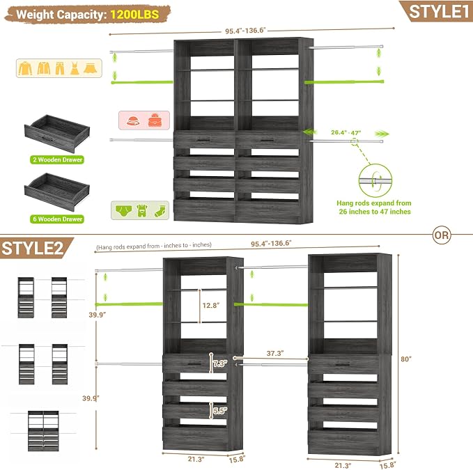 Aheaplus Closet System, 6-15Ft Closet Organizer - Image 7