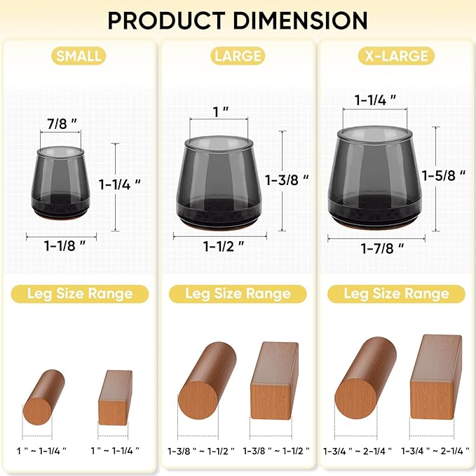 BALEINE 32 Pack Silicone Chair Leg Floor Protectors, Stool Leg Protectors Cap - Image 4