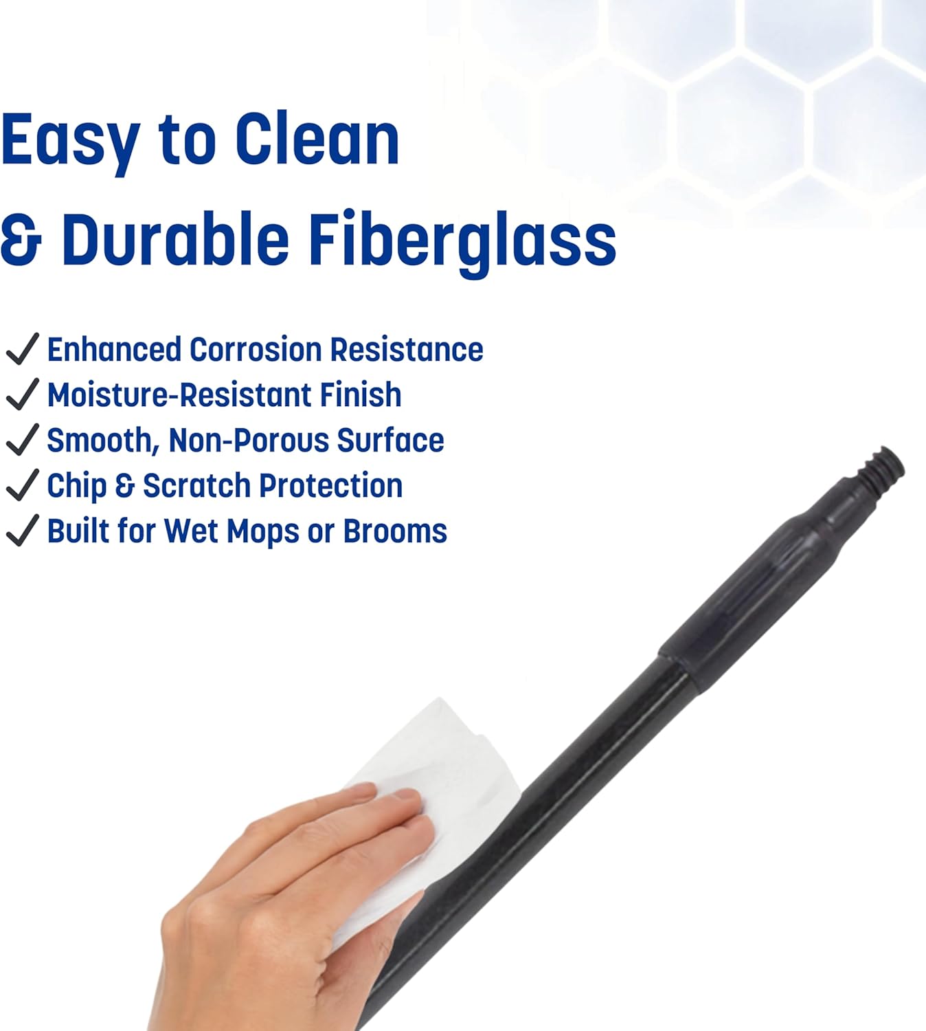SPARTA 48" Fiberglass Replacement Handle with 3/4" Acme Thread Tip, Polyester Veil Reinforced, Hanging Cap, Commercial Cleaning, Black